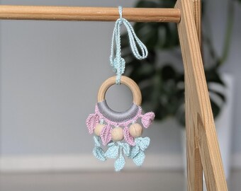 Crocheted Botanical Hanging Toy: Cotton, Beechwood Sensory Play Gym Accessory | Cozy Koala Collection