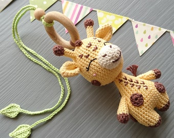 Hanging toy Giraffe for car seat. Baby shower gift for boy or girl. Baby toy for pram. First gift for newborn