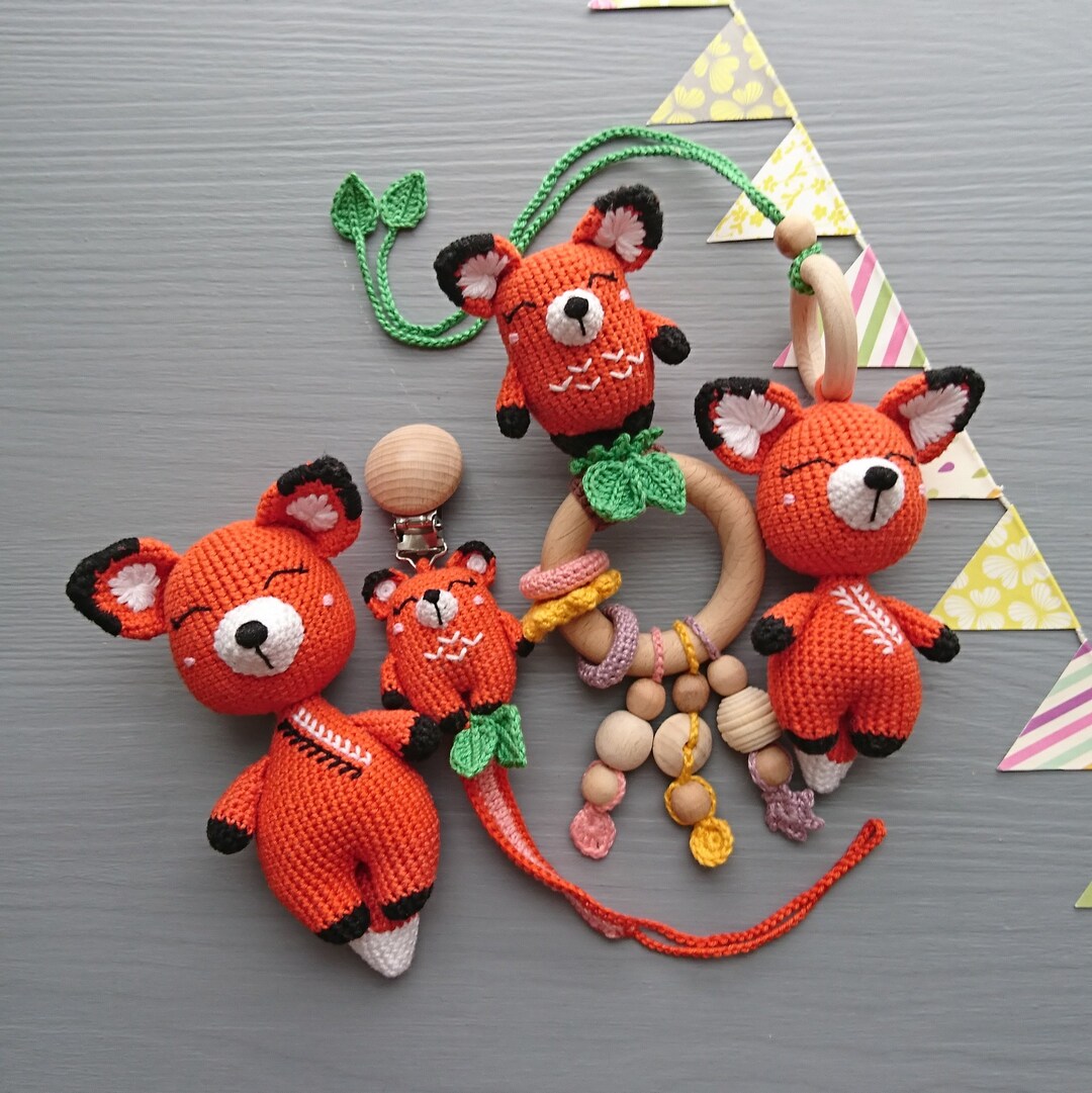Handmade Crochet Fox Toy Gift Set (3pc)