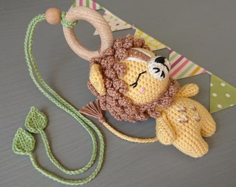 Hanging toy Lion for stroller. Baby shower gift for boy or girl. Baby toy for pram. First gift for newborn