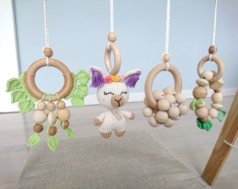 Baby play gym toys. Hanging toys for baby. Baby shower gift. Return gift newborn toys. Set of safari animal Llama