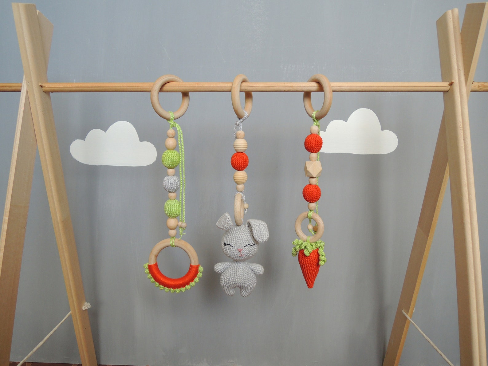 Set of 3 Hanging toys for Baby Gym Pram toys Car seat toy Etsy
