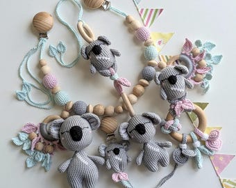 Koala Baby Gift Set: Pacifier Clip, Baby Rattle, Stuffed Animal, Hanging Toy & Stroller Chain