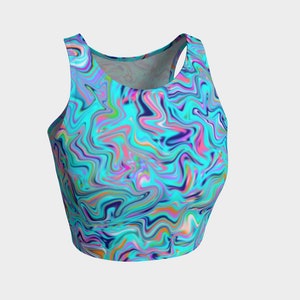 Damen Crop Tops, Blaues Crop Top, Athletik Tops, Yoga Top, U-Ausschnitt, Workout, Übungs Tops, Gym Tops, ärmellose Tops, Bunt