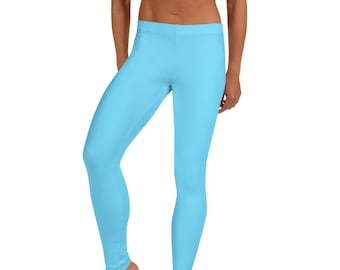 Leggings pour femmes, Couleur unie, Bleu d’hiver, Leggings de yoga, Imprimé graphique, Extensible, Gym, Spandex, Vêtements de sport, Vêtements de sport, Dames