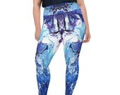 Women 39 s Plus Leggings, Blue Abstract Graphic Print, Yoga, Soft Stretchy Spandex, Pilates, Running, Athleisure, Activewear, Gym, Sports