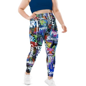 Women's Plus Size Leggings, Graffiti Leggings, Print Leggings, Casual, Dressy, Gym Leggings, Workout Leggings, Spandex, Stretchy, Tights