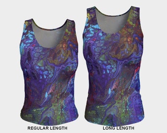 Women&#39;s Tank Top, Fitted Top, Casual Tops, Gym Tops, Exercise Tops, Workout Tops,Blue Purple Print Tops, Sleeveless, Colorful Tank Tops