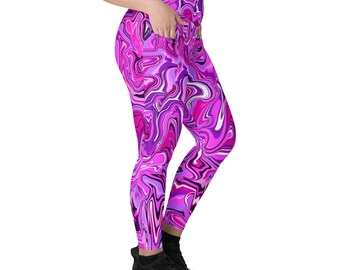 Women's Pocket Leggings, 2XS-6XL, Yoga Leggings, Pink Graphic Art Print, Stretch Pants, Gym, Spandex, Activewear, Sportswear, Plus Size