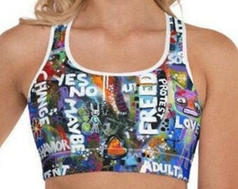 Abstract Graffiti Wow Print Sports Bra main image 1