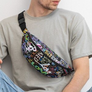 Unisex Fanny Pack, Over Shoulder Bag, Travel Bags, Waist Bag, Travel Accessory Men Women, Backpack, Belt Bag, Bum Bag, Print, Graffiti