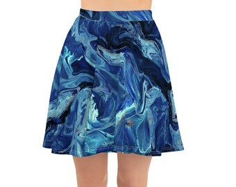 Women's Skirts, Work Skirt, Flare Skirt, Summer Skirts, Casual Skirt, Above the Knee, Circle Skirt, Scooter Skirt, Blue Print