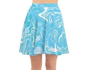 Women's Skirts, Work Skirt, Flare Skirt, Summer Skirts, Casual Skirt, Above the Knee, Circle Skirt, Scooter Skirt, Blue Print