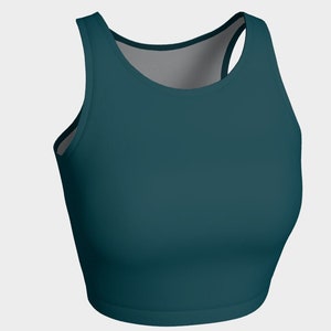 Women&#39;s Crop Tops, Yoga Top, Blue-Green, Scoop Neck, Sleeveless, Crop Top, Gym Top, Workout Top, Athletic Top, Exercise Top, Dressy Crop Top