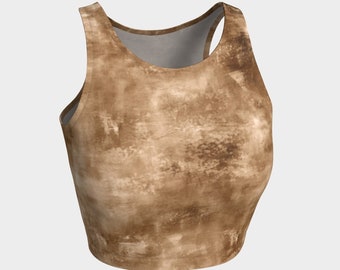 Women's Athletic Fitted Crop Top, Gym Top, Brown Top, Yoga Top, Sleeveless Tops, Spandex Top, Tank Top, Print Tops