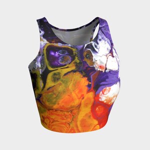 Damen Crop Top, tailliert, ärmellos, orange lila, bunt, U-Ausschnitt, Spandex, Gym Top, Athletic Top, Workout Top, Übungs Top, Casual Top
