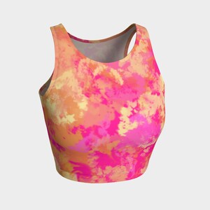 Frauen Crop Tops, Orange Pink Crop Top, Athletische Tops, Yoga Top, U-Ausschnitt, Workout Tops, Übungs Tops, Gym Tops, ärmellose Crop Tops