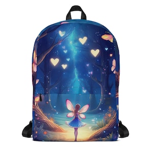 Fairy in the Forest School Bag, Magical Fairy School Bags, Knapsack, Rucksack, Travel Backpack, School Backpack, Blue Backpack, Fairy Theme