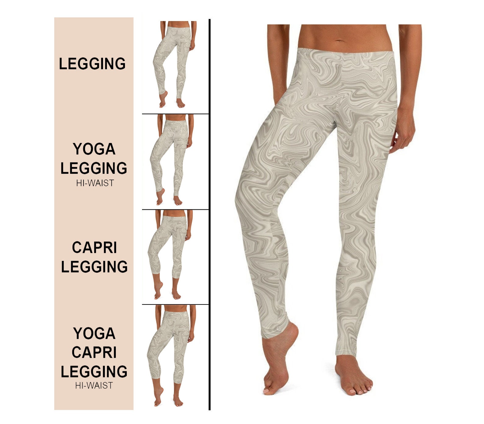 Monogram Yoga Leggings Nude Brown, High Waist Leggings, Squat Proof Sweat  Wicking Yoga and Gym Leggings 