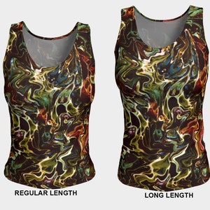 Women&#39;s Tank Top, Fitted Top, Gym Tops, Workout Tops, Casual Tops, Spandex, Abstract Colorful Print Top, Sleeveless, Colorful Tanks