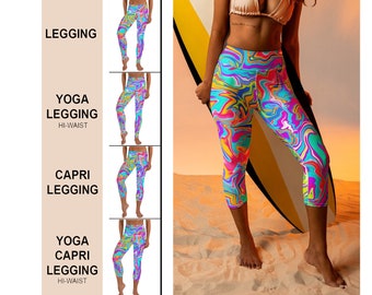 Leggings pour femme, corsaire, imprimé abstrait coloré, élasthanne doux et extensible, course, sport, yoga, vêtements de sport, salle de sport, sport, loisirs