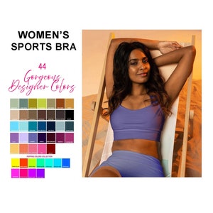 Women&#39;s Longline Sports Bra, Eco-friendly Racerback Bra, Solid Color Sports Bra, Gym Top, Athletic Tops, Crop Top, Plus Size, XS-3XL