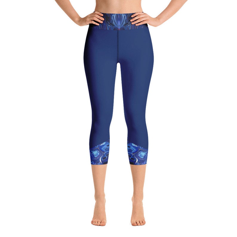 Womens High Waist Blue Yoga Capri Leggings Yoga Capris Etsy