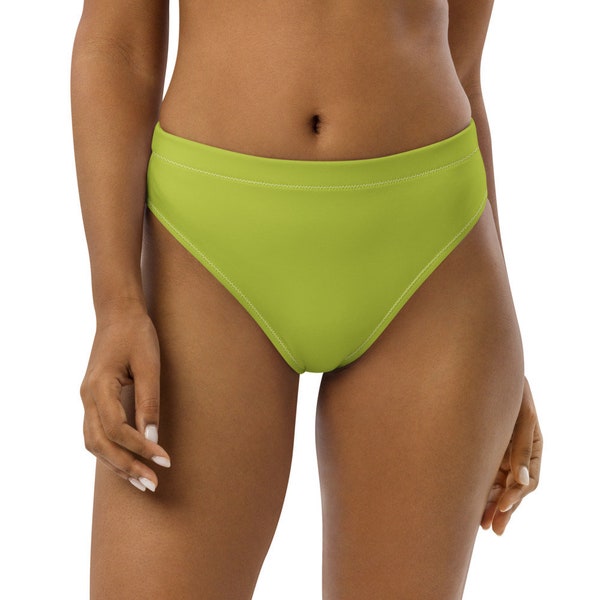 High-Waisted Bikini Bottom, swimsuit, Sporty, Beachwear, Women's, Solid Color, Plus Size, Chartreuse, Modern, Colorful, Sexy, Green Print