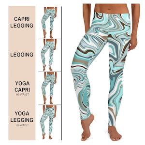 Women&#39;s Leggings, Capri Leggings, Athletic Leggings, Green Leggings, Gym Leggings, Exercise Leggings, Green Brown Capris, Yoga Leggings