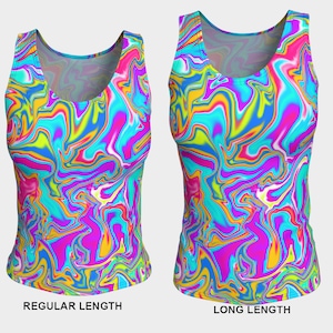 Women&#39;s Tank Top, Fitted Top, Gym Tops, Workout Tops, Casual Tops, Spandex, Abstract Colorful Print Top, Sleeveless, Colorful Tanks