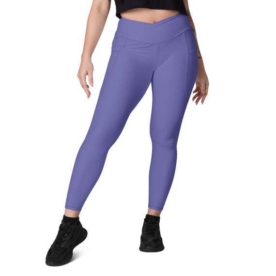 Women's Crossover Waist Leggings W Pockets, 2XS-6XL Plus, Yoga Leggings,  Purple, Lavender, Solid Print, Biker Pants,gym Pants, Yoga Pants 