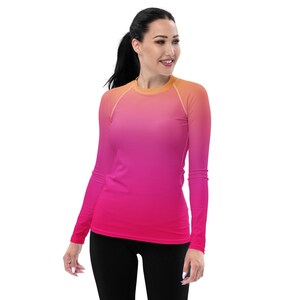 Women's Rash Guard XS-3X Plus, Ombre Long Sleeve UPF 50 Pullover, Swimwear, Beachwear, Bikini Top, Surf Gear,Snorkeling Watersports Clothing