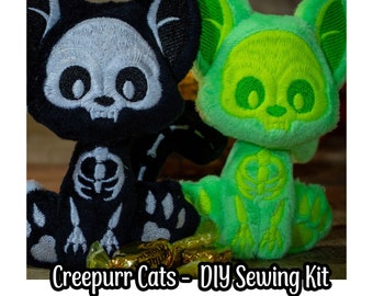 DIY Kit Creepurr Cat Skeleton Plush - Littlefox's Toebeans -  Haunted Ghostly Ghoul Kitty Skeleton Stuffed Animal Sewing Plush Kit