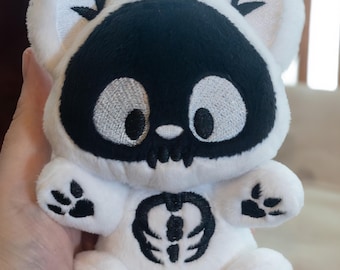 Skelly Cat SnuggleBean Plush - Littlefox's Toebeans Larger Size - Skeleton Kitty Monster Cryptid Stuffed Animal