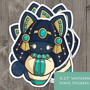 Adesivo Bast - Estilo Kokeshi - Boneca Kokeshi da Deusa Egípcia Antiga Bastet Adesivo de Vinil 4,25 Polegadas