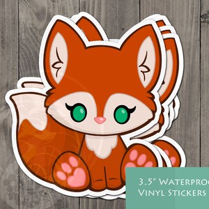 Sticker renard - Style Toebean - Totem animal des bois esprit mignon - Sticker vinyle peluche Toebean 3,5 pouces