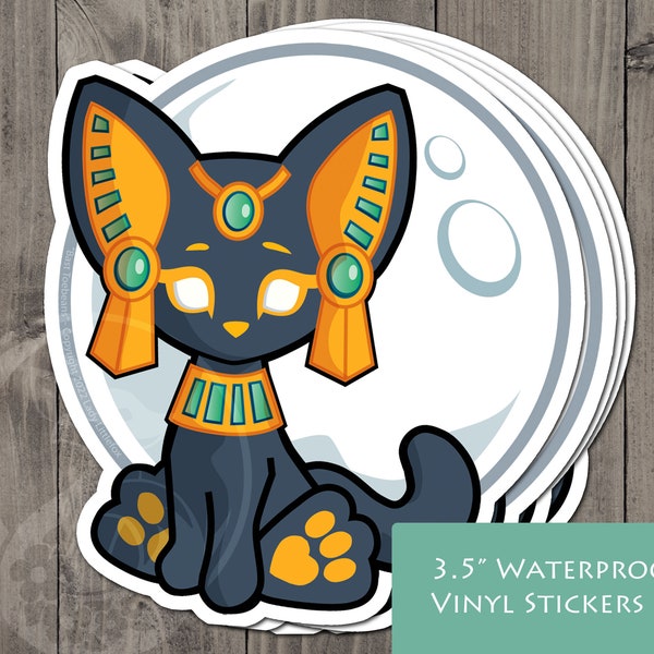Bastet Cat Goddess Vinyl Sticker - Egyptian Full Moon Art