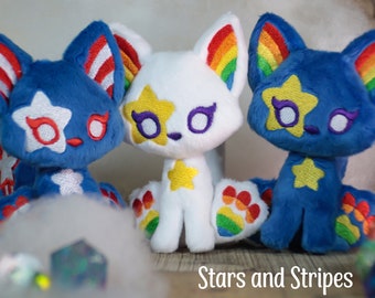 Stars and Stripes Kitsune Plush - Littlefox's Toebeans -  American Pride Rainbow Brite Spirit Fox Stuffed Animal