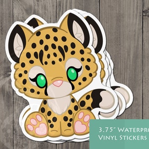 Sticker Cheetah - Toebean-stijl - Afrikaanse Cheetah - Toebean pluche vinylsticker 3,75 inch