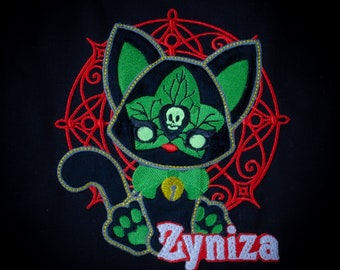 Zyniza Poison Ivy Cat Tote Bag - Embroidered Mayan Incan Jaguar Plush Applique Twitch Stream Spooky Kitty Embroidery Tote Bag