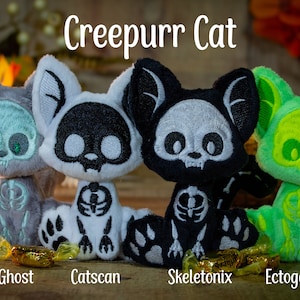 Creepurr Cat Skeleton Plush - Littlefox&#39;s Toebeans -  Haunted Ghostly Ghoul Kitty Skeleton Stuffed Animal