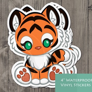 Sticker oranje tijger - Toebean-stijl - Indiase Bengaalse tijger - Toebean pluche vinylsticker 4 inch