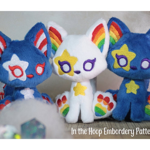 ITH Embroidery Pattern - Stars and Stripes Kitsune Plush - Littlefox's Toebeans -  American Rainbow Pride Spirit Fox Stuffed Animal