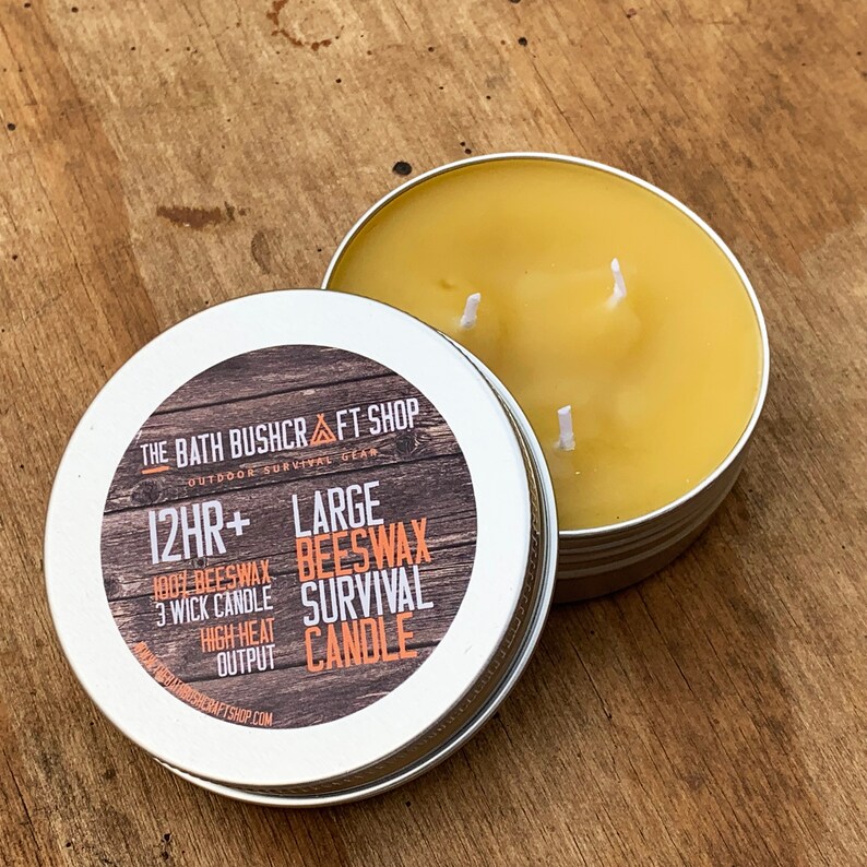 Large 100 Natural Beeswax 3 Wick Emergency Survival Candle Etsy