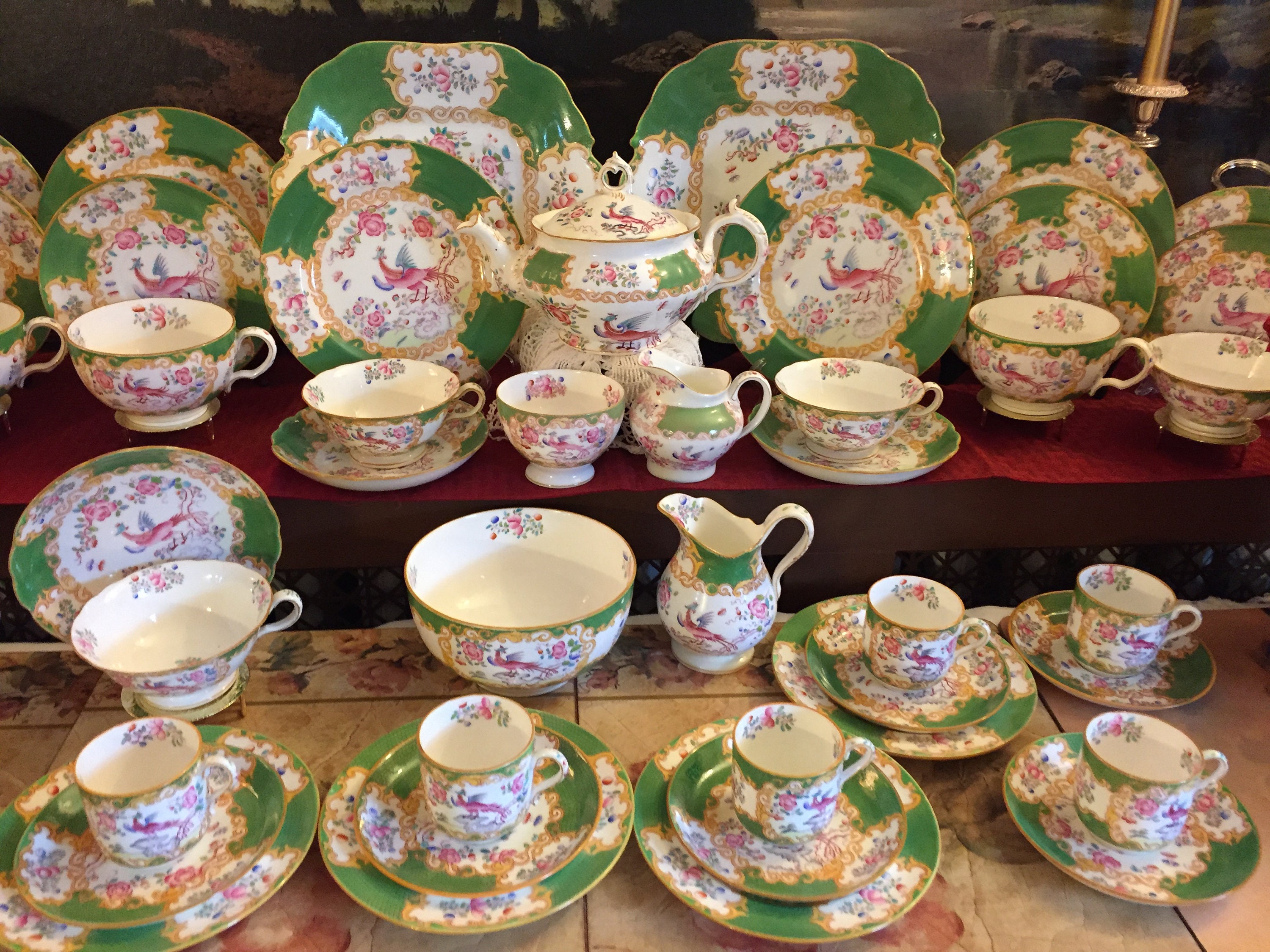 C.1880 Minton Green Kockatrice Tea set 48 pieces. Etsy