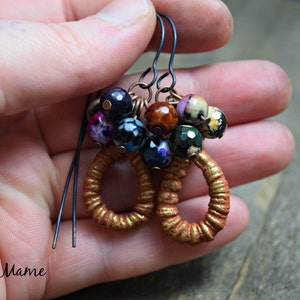 Rustic Boho Dangle Earrings, Gemstone Earrings, ScorchedEarth Ceramic Hoops, Textured, Organic, Earthy, Bohemian Jewelry, Gypsy, Handmade image 2