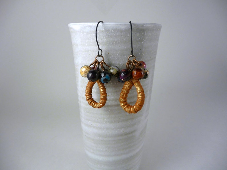 Rustic Boho Dangle Earrings, Gemstone Earrings, ScorchedEarth Ceramic Hoops, Textured, Organic, Earthy, Bohemian Jewelry, Gypsy, Handmade image 4