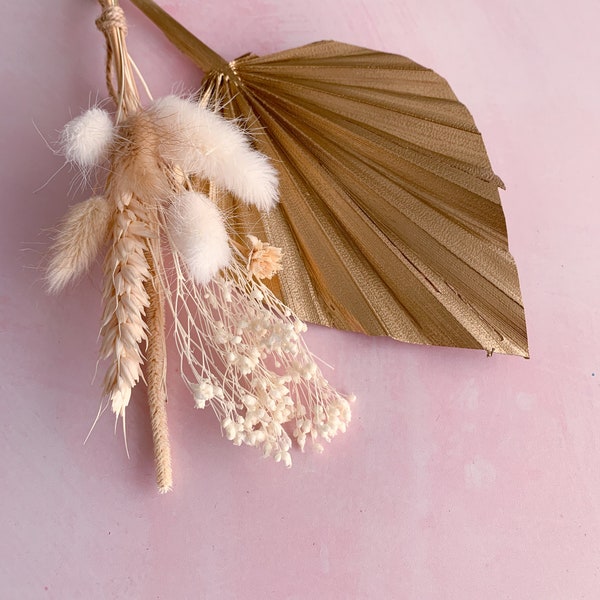 Wonky gold dried flower cake topper, imperfect palm, irregular palm spear bunch, flowers for cake, cake decor