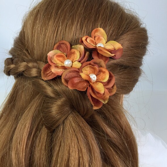 Burnt Orange Hair Pins Wedding Hair Pins Autumn Hair Etsy