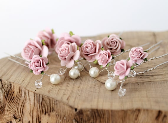 Blush Pink Hair Pin Set Dusky Pink Wedding Hair Pins Bridal Hair Pins Bridesmaid Hair Pins Pearl Hair Pins Wedding Hair Accessories Etsy UK